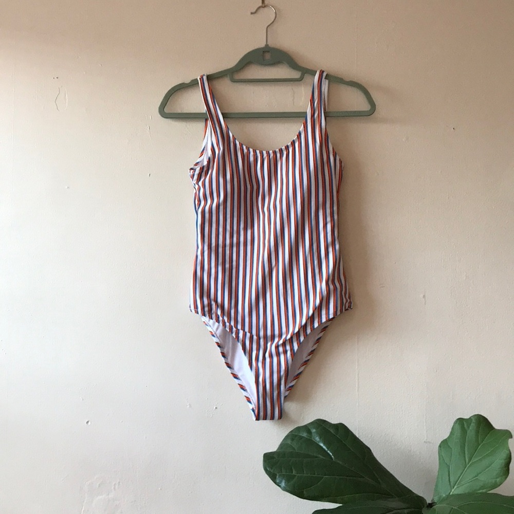 Striped scoop back one piece